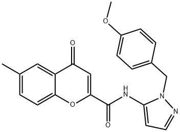 N-[1-(4-methoxybenzyl)-1H-pyrazol-5-yl]-6-methyl-4-oxo-4H-chromene-2-carboxamide 化学構造式