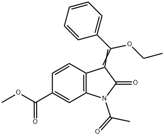 1-乙酰基-3-(乙氧基苯基亚甲基)-2,3-二氢-2-氧代-1H-吲哚-6-羧酸甲酯, 1175365-43-1, 结构式