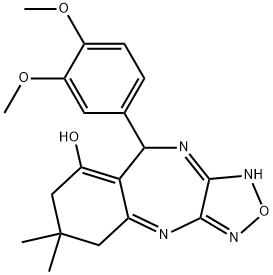 9-(3,4-dimethoxyphenyl)-6,6-dimethyl-6,7,9,10-tetrahydro-5H-benzo[e][1,2,5]oxadiazolo[3,4-b][1,4]diazepin-8-ol Struktur