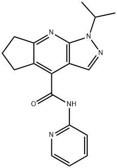 1-(propan-2-yl)-N-(pyridin-2-yl)-1,5,6,7-tetrahydrocyclopenta[b]pyrazolo[4,3-e]pyridine-4-carboxamide Struktur