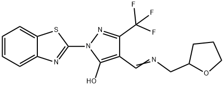 (E)-1-(benzo[d]thiazol-2-yl)-4-((((tetrahydrofuran-2-yl)methyl)imino)methyl)-3-(trifluoromethyl)-1H-pyrazol-5-ol Structure