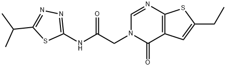2-(6-ethyl-4-oxothieno[2,3-d]pyrimidin-3(4H)-yl)-N-[(2E)-5-(propan-2-yl)-1,3,4-thiadiazol-2(3H)-ylidene]acetamide 化学構造式