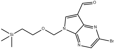 2-bromo-5-((2-(trimethylsilyl)ethoxy)methyl)-5H-pyrrolo[2,3-b]pyrazine-7-carbaldehyde 化学構造式