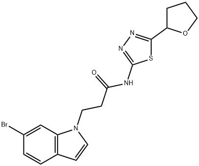 3-(6-bromo-1H-indol-1-yl)-N-[(2E)-5-(tetrahydrofuran-2-yl)-1,3,4-thiadiazol-2(3H)-ylidene]propanamide Struktur