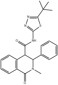N-[(2Z)-5-tert-butyl-1,3,4-thiadiazol-2(3H)-ylidene]-2-methyl-1-oxo-3-phenyl-1,2,3,4-tetrahydroisoquinoline-4-carboxamide Struktur