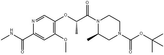 (R)-叔-丁基 4-((S)-2-((4-甲氧基-6-(甲基氨基羰基)吡啶-3-基)氧代)丙酰)-3-甲基哌嗪-1-甲酸基酯, 1190841-63-4, 结构式