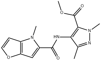 methyl 1,3-dimethyl-4-{[(4-methyl-4H-furo[3,2-b]pyrrol-5-yl)carbonyl]amino}-1H-pyrazole-5-carboxylate Struktur