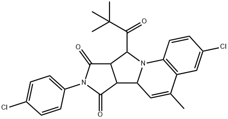 3-chloro-8-(4-chlorophenyl)-5-methyl-10-pivaloyl-9a,10-dihydro-6aH-pyrrolo[3',4':3,4]pyrrolo[1,2-a]quinoline-7,9(6bH,8H)-dione Struktur