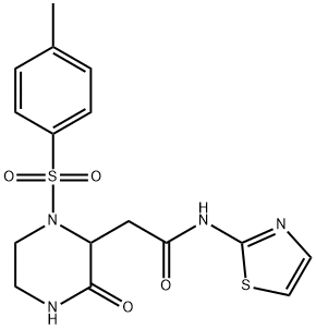2-{1-[(4-methylphenyl)sulfonyl]-3-oxopiperazin-2-yl}-N-(1,3-thiazol-2-yl)acetamide 结构式