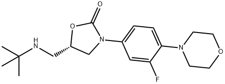 (S)-5-((Tert-butylamino)methyl)-3-(3-fluoro-4-morpholinophenyl)oxazolidin-2-one 化学構造式