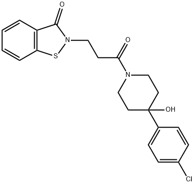 2-{3-[4-(4-chlorophenyl)-4-hydroxypiperidin-1-yl]-3-oxopropyl}-1,2-benzothiazol-3(2H)-one Struktur