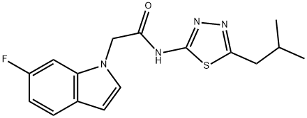 2-(6-fluoro-1H-indol-1-yl)-N-[(2E)-5-(2-methylpropyl)-1,3,4-thiadiazol-2(3H)-ylidene]acetamide Struktur