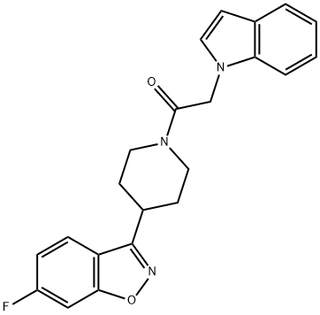 1-[4-(6-fluoro-1,2-benzoxazol-3-yl)piperidin-1-yl]-2-(1H-indol-1-yl)ethanone Struktur