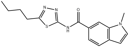 N-[(2E)-5-butyl-1,3,4-thiadiazol-2(3H)-ylidene]-1-methyl-1H-indole-6-carboxamide Struktur