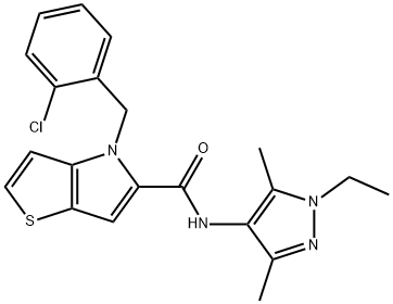4-(2-chlorobenzyl)-N-(1-ethyl-3,5-dimethyl-1H-pyrazol-4-yl)-4H-thieno[3,2-b]pyrrole-5-carboxamide Struktur