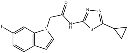 N-[(2E)-5-cyclopropyl-1,3,4-thiadiazol-2(3H)-ylidene]-2-(6-fluoro-1H-indol-1-yl)acetamide Struktur