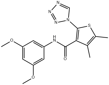 N-(3,5-dimethoxyphenyl)-4,5-dimethyl-2-(1H-tetrazol-1-yl)thiophene-3-carboxamide Struktur
