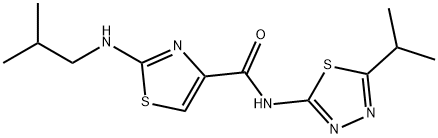 2-[(2-methylpropyl)amino]-N-[(2E)-5-(propan-2-yl)-1,3,4-thiadiazol-2(3H)-ylidene]-1,3-thiazole-4-carboxamide Struktur