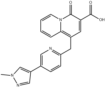 1-((5-(1-Methyl-1H-pyrazol-4-yl)pyridin-2-yl)methyl)-4-oxo-4H-quinolizine-3-carboxylic acid 化学構造式