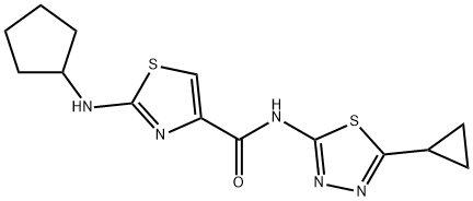 2-(cyclopentylamino)-N-[(2E)-5-cyclopropyl-1,3,4-thiadiazol-2(3H)-ylidene]-1,3-thiazole-4-carboxamide,1224173-68-5,结构式