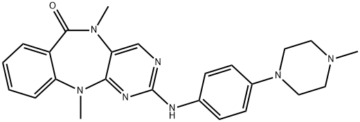5,11-dimethyl-2-((4-(4-methylpiperazin-1-yl)phenyl)amino)-5H-benzo[e]pyrimido[5,4-b][1,4]diazepin-6(11H)-one,1234481-04-9,结构式