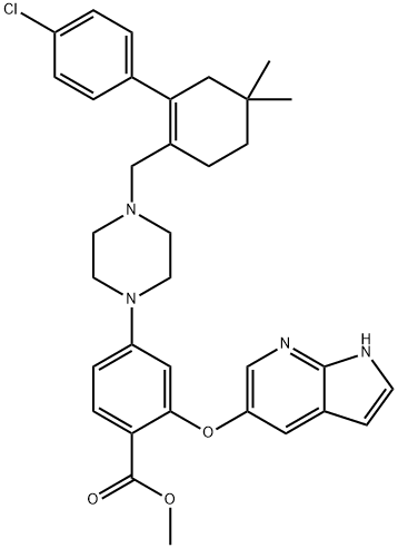 Methyl 2-[(1H-pyrrolo[2,3-b]pyridin-5-yl)oxy]-4-[4-[[2-(4-chlorophenyl)-4,4-dimethylcyclohex-1-enyl]methyl]piperazin-1-yl]benzoate Struktur