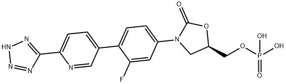 (R)-(3-(4-(6-(2H-tetrazol-5-yl)pyridin-3-yl)-3-fluorophenyl)-2-oxooxazolidin-5-yl)methyl dihydrogen phosphate Struktur