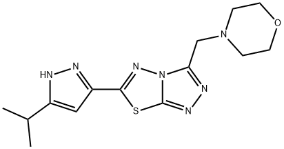 3-(morpholin-4-ylmethyl)-6-[5-(propan-2-yl)-1H-pyrazol-3-yl][1,2,4]triazolo[3,4-b][1,3,4]thiadiazole Struktur