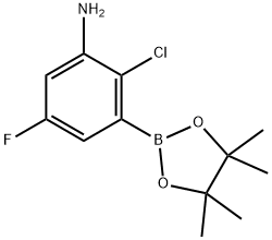 2-chloro-5-fluoro-3-(4,4,5,5-tetramethyl-1,3,2-dioxaborolan-2-yl)aniline 化学構造式
