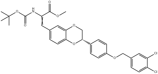 methyl(S,Z)-2-((tert-butoxycarbonyl)amino)-3-(2-(4-((3,4-dichlorobenzyl)oxy)phenyl)-2,3-dihydrobenzo[b][1,4]dioxin-6-yl)acrylate Struktur