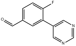4-氟-3-(嘧啶-5-基)苯甲醛, 1250330-91-6, 结构式