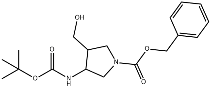 3-(N-tert-butoxycarbonyl)amino-4-hydroxymethyl-N-benzyloxycarbonylpyrrolidine Struktur