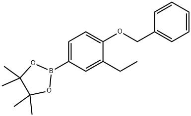 2-(4-(苄氧基)-3-乙基苯基)-4,4,5,5-四甲基-1,3,2-二氧杂硼烷 结构式