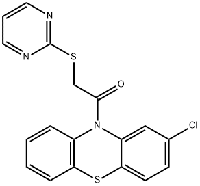 1-(2-chloro-10H-phenothiazin-10-yl)-2-(pyrimidin-2-ylsulfanyl)ethanone 化学構造式