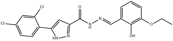 3-(2,4-dichlorophenyl)-N'-[(E)-(3-ethoxy-2-hydroxyphenyl)methylidene]-1H-pyrazole-5-carbohydrazide,1284280-52-9,结构式