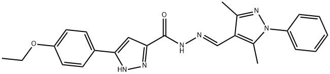 N'-[(E)-(3,5-dimethyl-1-phenyl-1H-pyrazol-4-yl)methylidene]-3-(4-ethoxyphenyl)-1H-pyrazole-5-carbohydrazide 化学構造式