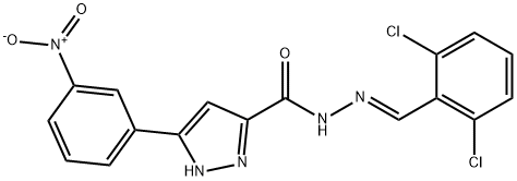 N'-[(E)-(2,6-dichlorophenyl)methylidene]-3-(3-nitrophenyl)-1H-pyrazole-5-carbohydrazide 结构式