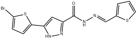 3-(5-bromothiophen-2-yl)-N'-[(E)-thiophen-2-ylmethylidene]-1H-pyrazole-5-carbohydrazide 化学構造式