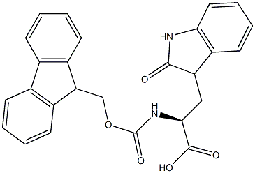 (2S)-2-((((9H-fluoren-9-yl)methoxy)carbonyl)amino)-3-(2-oxoindolin-3-yl)propanoic acid Structure