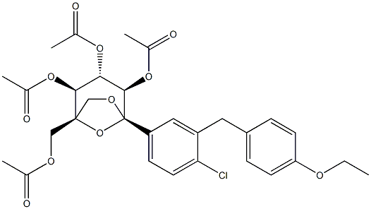 (1R,2S,3S,4R,5S)-1-(acetoxymethyl)-5-(4-chloro-3-(4-ethoxybenzyl)phenyl)-6,8-dioxabicyclo[3.2.1]octane-2,3,4-triyltriacetate Structure