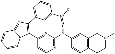 (2-Methyl-1,2,3,4-tetrahydro-isoquinolin-7-yl)-{4-[2-(3-nitro-phenyl)-imidazo[1,2-a]pyridin-3-yl]-pyrimidin-2-yl}-amine Struktur