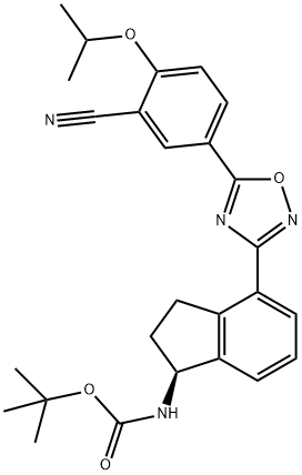 (R)-tert-butyl (4-(5-(3-cyanophenyl)-1,2,4-oxadiazol-3-yl)-2,3-dihydro-1H-inden-1-yl)carbamate Structure