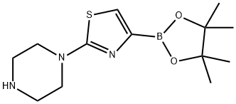3-Hydroxy-2,3-dimethylbutan-2-yl hydrogen 2-(piperazin-1-yl)thiazol-4-ylboronate Struktur