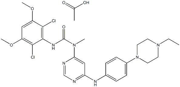 Urea, N'-(2,6-dichloro-3,5-dimethoxyphenyl)-N-[6-[[4-(4-ethyl-1-piperazinyl)phenyl]amino]-4-pyrimidinyl]-N-methyl-, acetate Struktur