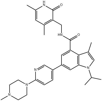 N-((4,6-dimethyl-2-oxo-1,2-dihydropyridin-3-yl)methyl)-1-isopropyl-3-methyl-6-(6-(4-methylpiperazin-1-yl)pyridin-3-yl)-1H-indole-4-carboxamide Structure