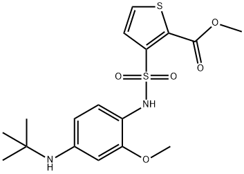 2-Thiophenecarboxylic acid, 3-[[[4-[(1,1-dimethylethyl)amino]-2-methoxyphenyl]amino]sulfonyl]-, methyl ester 化学構造式