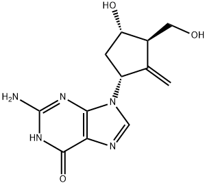 2-amino-9-((1R,3R,4S)-4-hydroxy-3-(hydroxymethyl)-2-methylenecyclopentyl)-1,9-dihydro-6H-purin-6-one hydrate 化学構造式