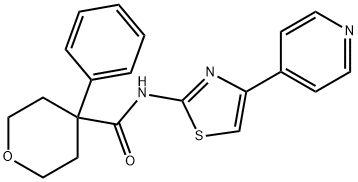 4-phenyl-N-[(2E)-4-(pyridin-4-yl)-1,3-thiazol-2(3H)-ylidene]tetrahydro-2H-pyran-4-carboxamide 结构式