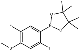 2,5-二氟-4-(甲基硫烷基)苯基硼酸,频哪醇酯, 1383968-47-5, 结构式