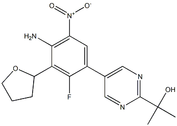 2-(5-(4-amino-2-fluoro-5-nitro-3-(tetrahydrofuran-2-yl)phenyl)pyrimidin-2-yl)propan-2-ol Structure